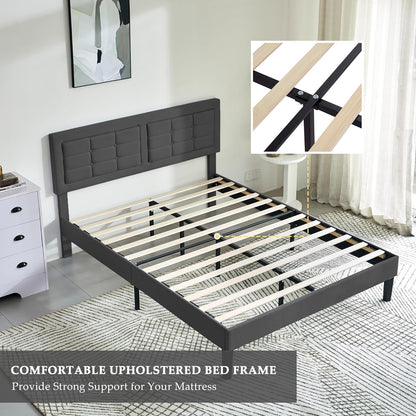 Base de cama tapizada VECELO con cabecero de altura ajustable