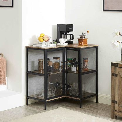 VECELO 3 Tier Corner Cabinet with Doors and Storage Shelves, Industrial TV Multipurpose Free-Standing Table