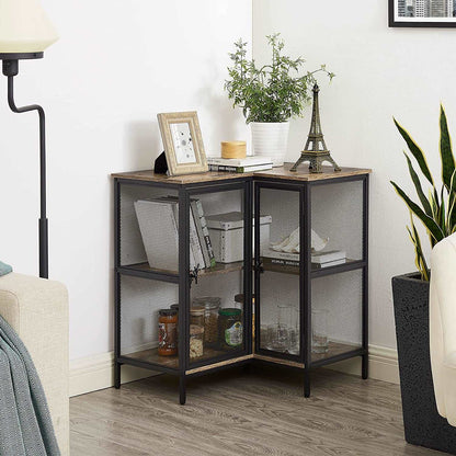 VECELO 3 Tier Corner Cabinet with Doors and Storage Shelves, Industrial TV Multipurpose Free-Standing Table