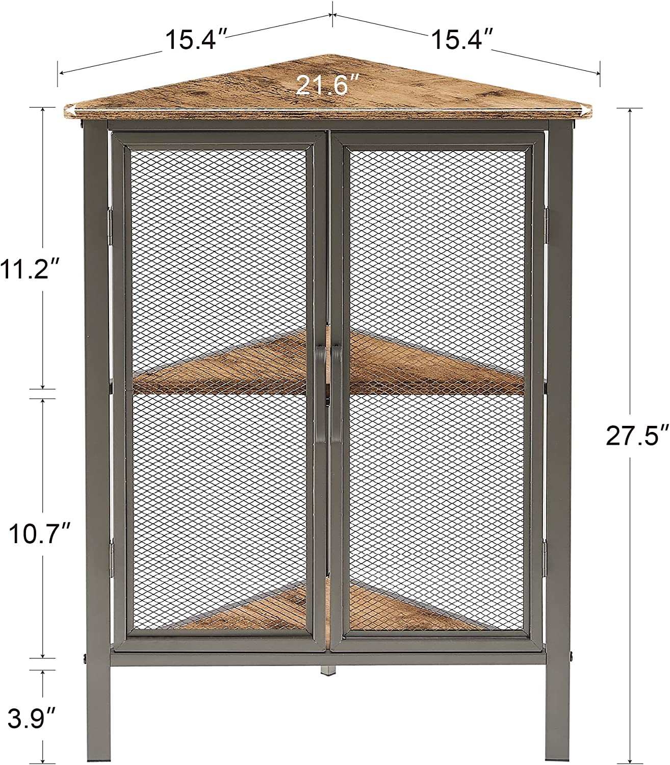 VECELO 3 Tier Corner Cabinet Shelf Display Rack with Grid Doors