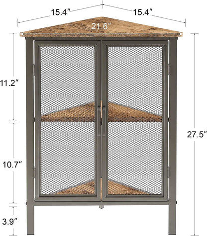 VECELO 3 Tier Corner Cabinet Shelf Display Rack with Grid Doors
