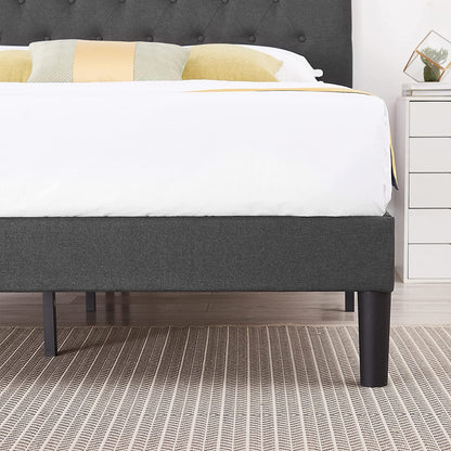 VECELO Classic Upholstered Platform Bed Frame with Diamond Stitched Cloth