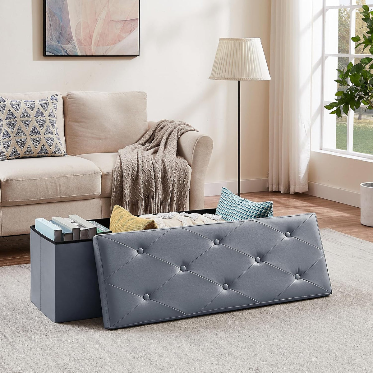 VECELO Storage Ottoman Bench End of Bed 43'' Footstool Footrest Stool Shoestool