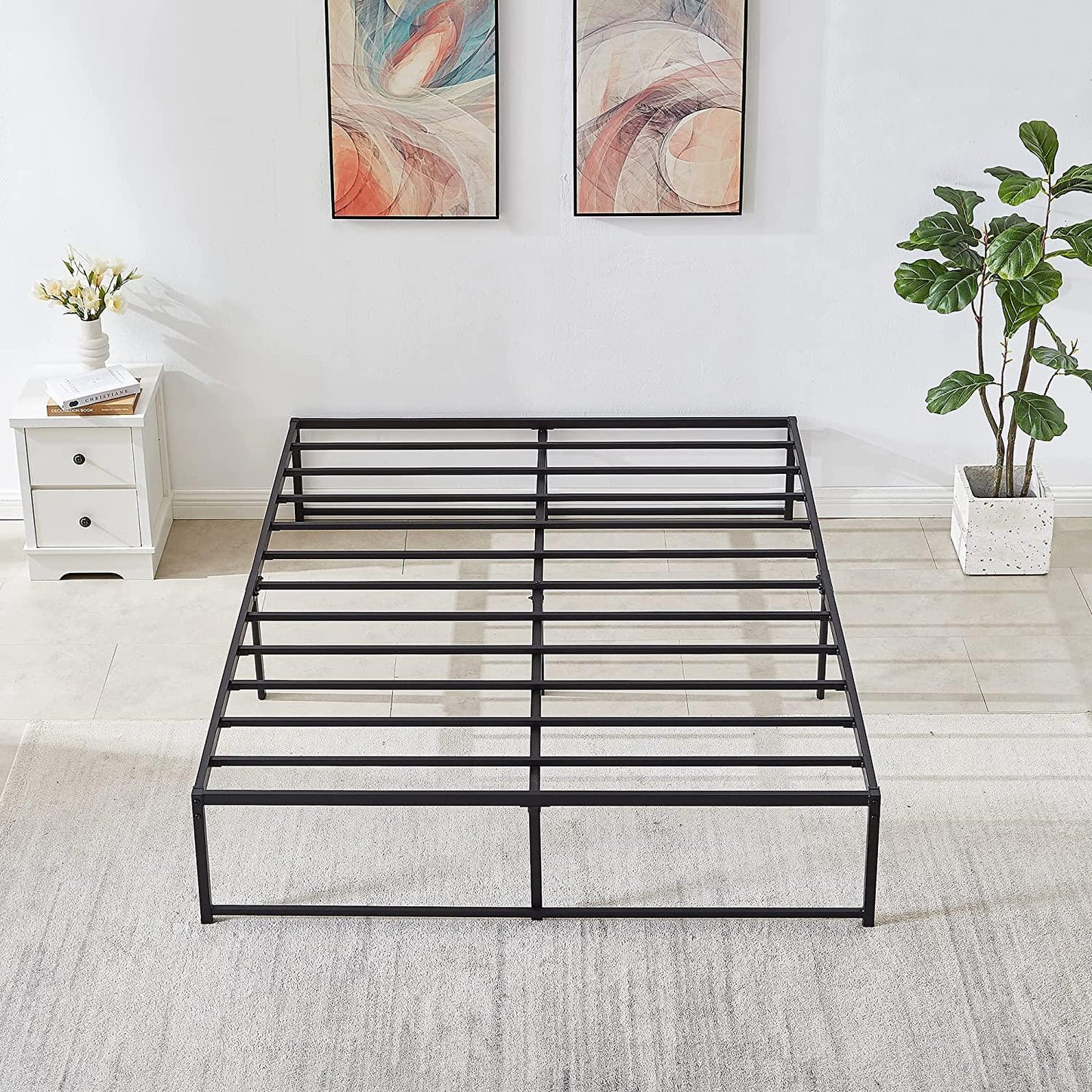 VECELO 14" Black Platform Bed Frame/Mattress Foundation/No Box Spring Needed/Steel Slat Support