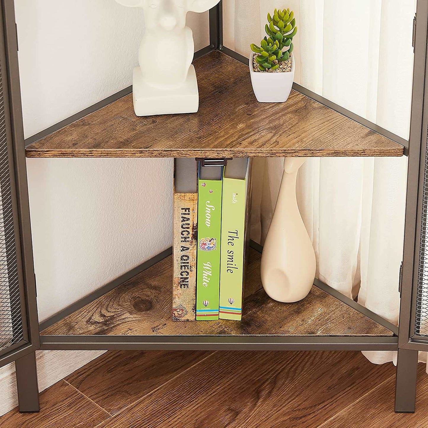 VECELO 3 Tier Corner Cabinet Shelf Display Rack with Grid Doors