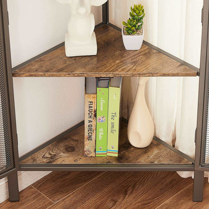 VECELO 3 Tier Corner Cabinet Shelf Display Rack with Grid Doors