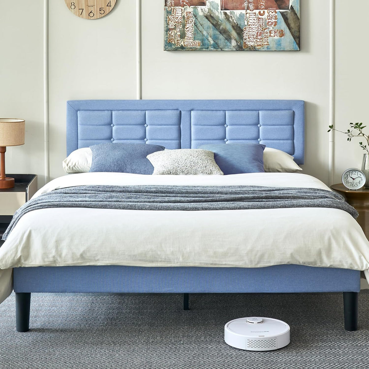 Base de cama tapizada VECELO con cabecero de altura ajustable