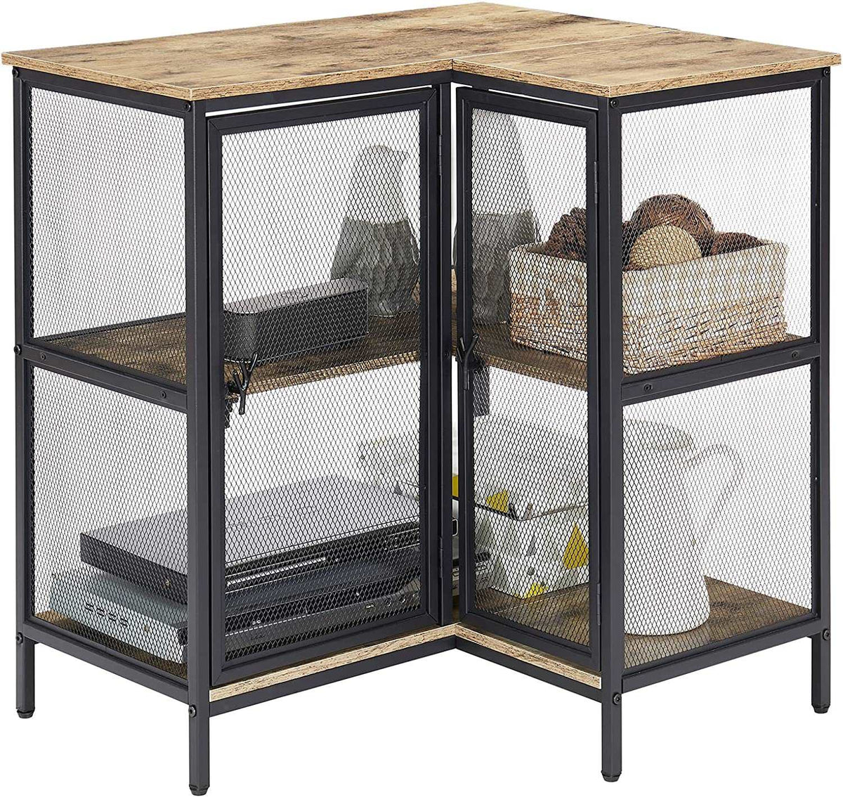 VECELO 3 Tier Corner Cabinet with Doors and Storage Shelves, Industrial TV Multipurpose Free-Standing Table