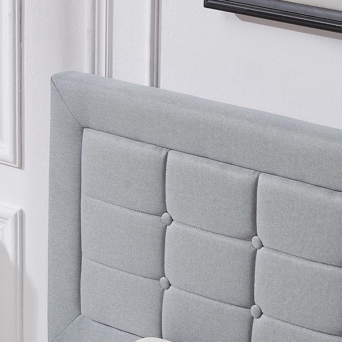 Base de cama tapizada VECELO con cabecero de altura ajustable