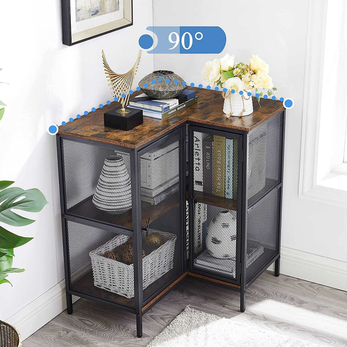 VECELO 3 Tier Corner Cabinet with Doors and Storage Shelves, Industrial TV Multipurpose Free-Standing Table