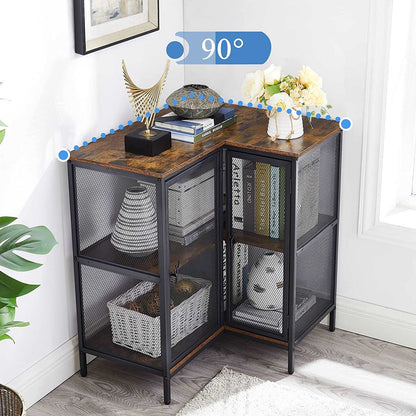 VECELO 3 Tier Corner Cabinet with Doors and Storage Shelves, Industrial TV Multipurpose Free-Standing Table
