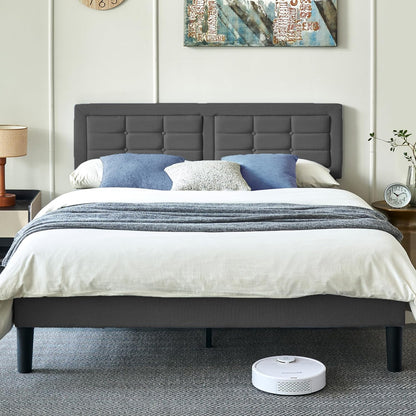Base de cama tapizada VECELO con cabecero de altura ajustable