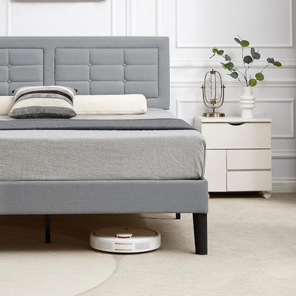 Base de cama tapizada VECELO con cabecero de altura ajustable