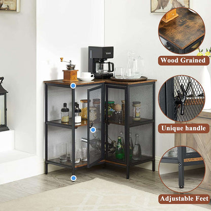 VECELO 3 Tier Corner Cabinet with Doors and Storage Shelves, Industrial TV Multipurpose Free-Standing Table