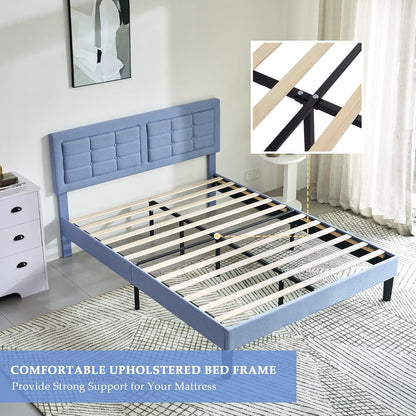Base de cama tapizada VECELO con cabecero de altura ajustable