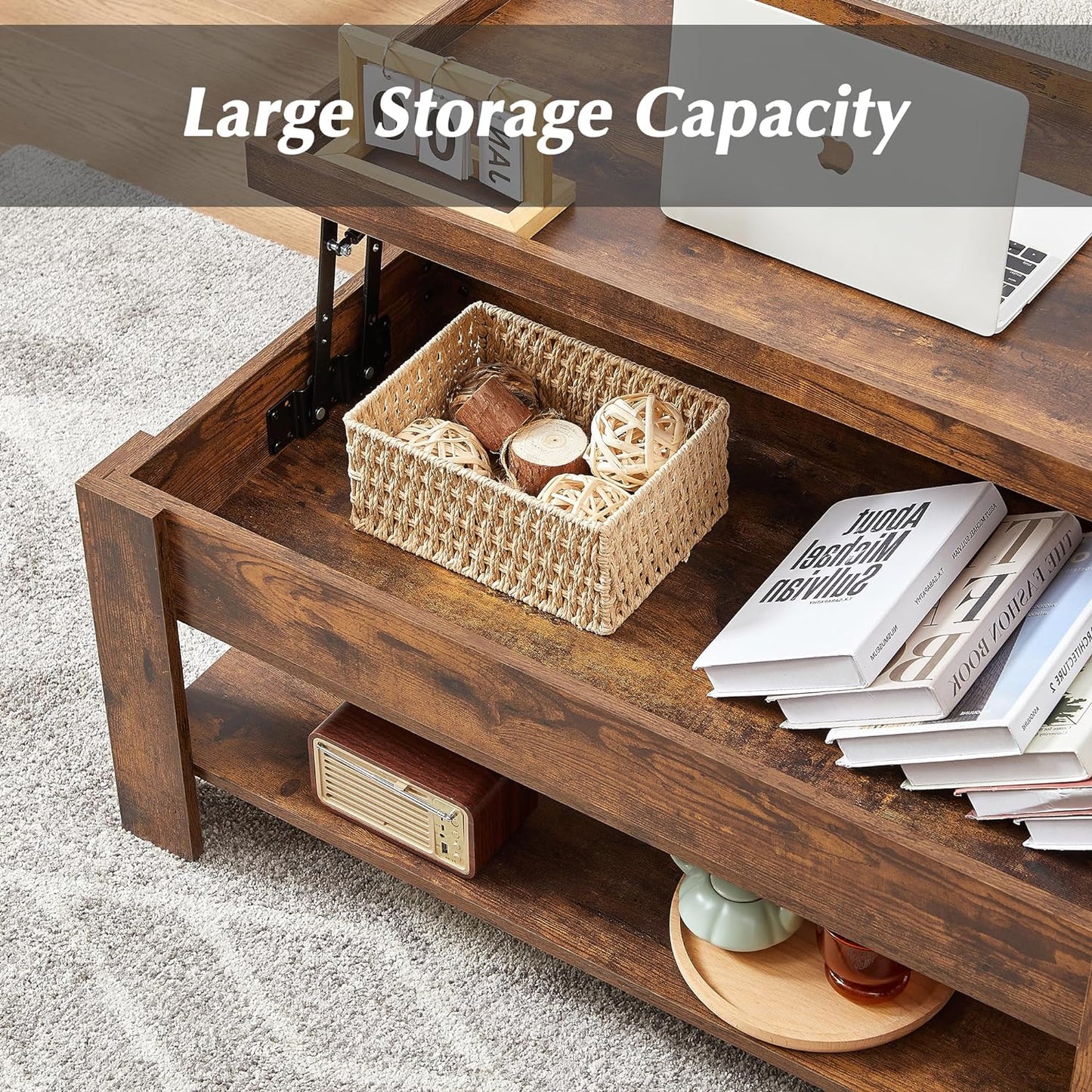 VECELO Lift Top Coffee Table with Storage Shelf