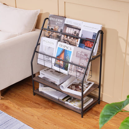 VECELO Zeitungsständer, 2-stufiges Metallregal Prospekthalter