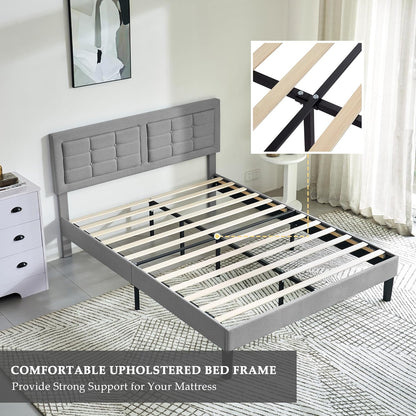 Base de cama tapizada VECELO con cabecero de altura ajustable