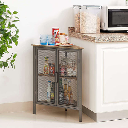 VECELO 3 Tier Corner Cabinet Shelf Display Rack with Grid Doors