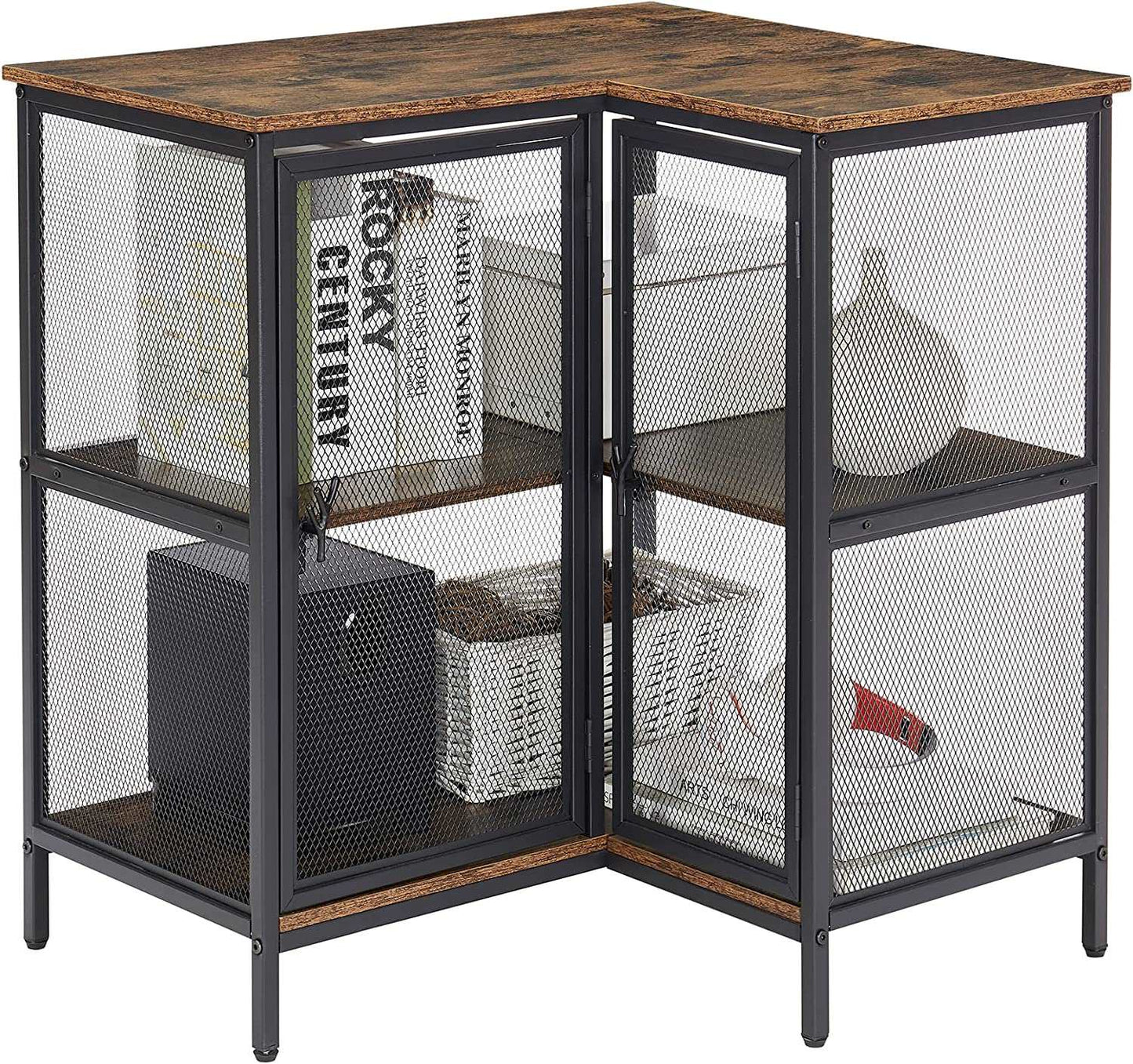 VECELO 3 Tier Corner Cabinet with Doors and Storage Shelves, Industrial TV Multipurpose Free-Standing Table