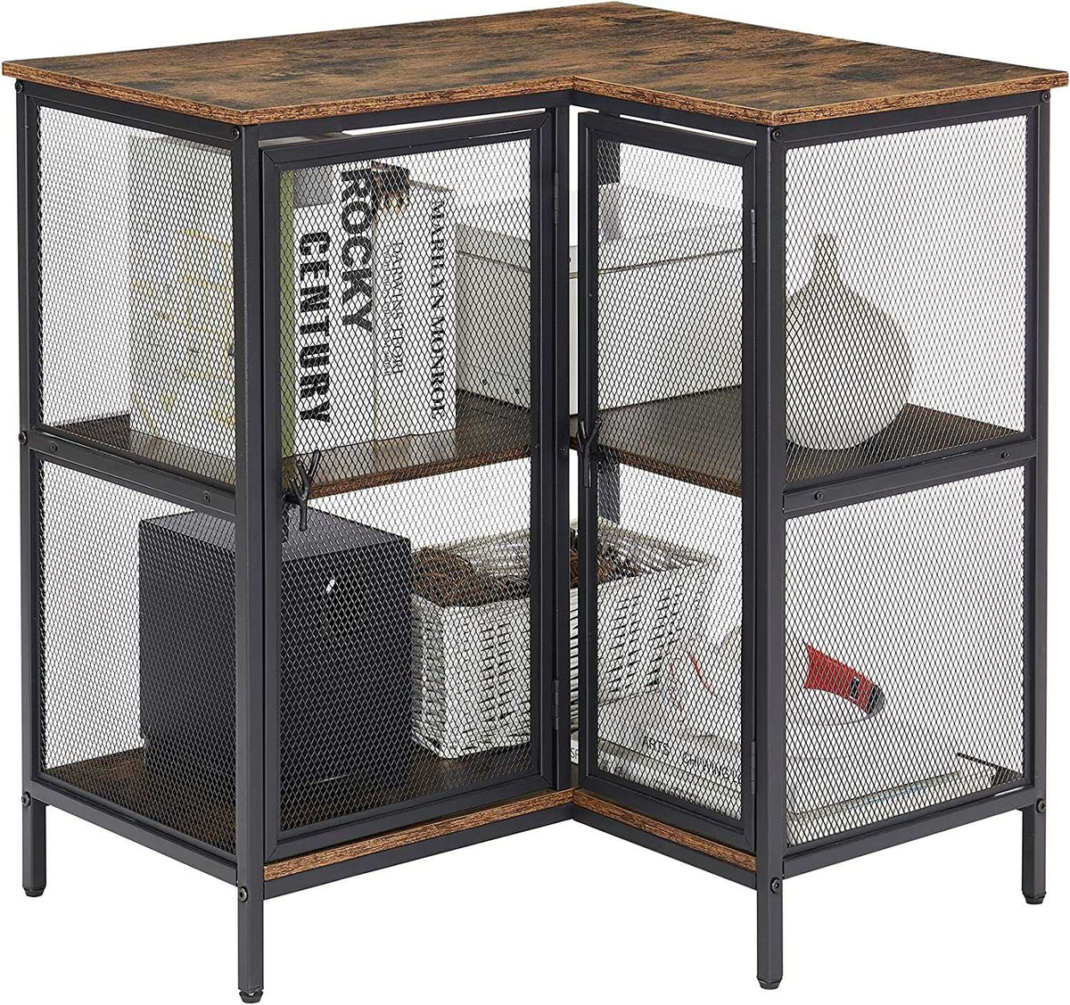 VECELO 3 Tier Corner Cabinet with Doors and Storage Shelves, Industrial TV Multipurpose Free-Standing Table