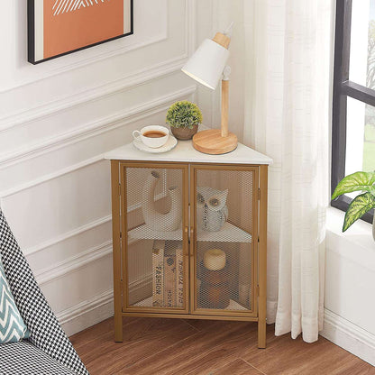 VECELO 3 Tier Corner Cabinet Shelf Display Rack with Grid Doors