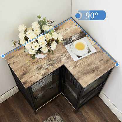 VECELO 3 Tier Corner Cabinet with Doors and Storage Shelves, Industrial TV Multipurpose Free-Standing Table