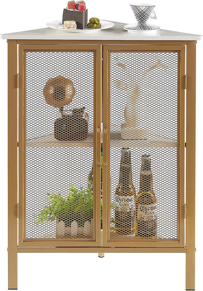 VECELO 3 Tier Corner Cabinet Shelf Display Rack with Grid Doors