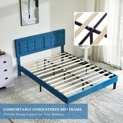 Base de cama tapizada VECELO con cabecero de altura ajustable