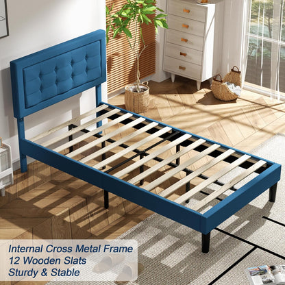 Base de cama tapizada VECELO con cabecero de altura ajustable