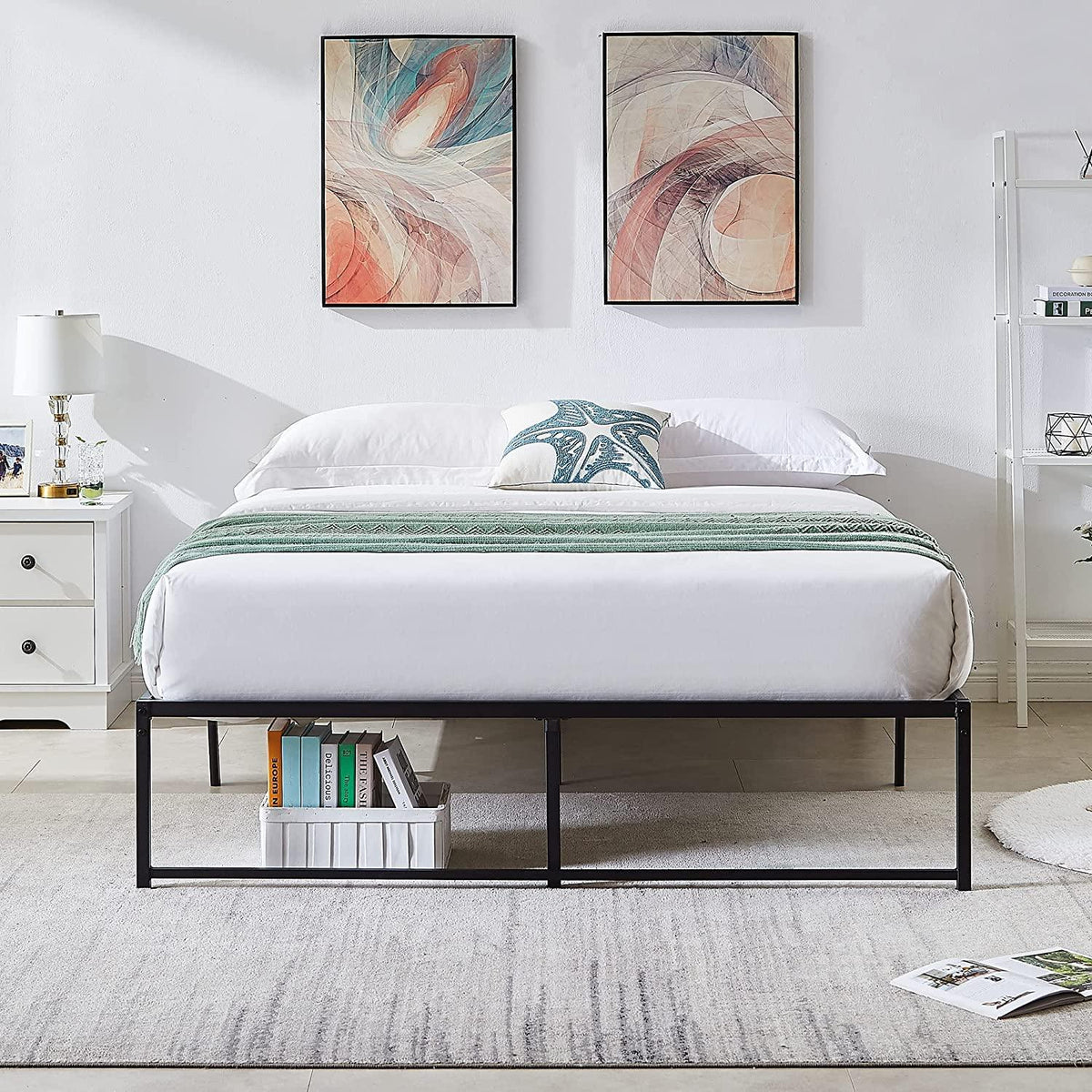 VECELO 14" Black Platform Bed Frame/Mattress Foundation/No Box Spring Needed/Steel Slat Support