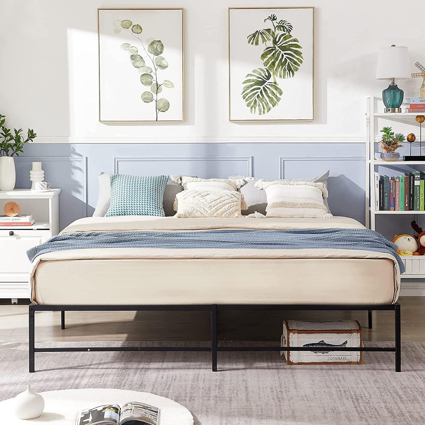 VECELO 14" Black Platform Bed Frame/Mattress Foundation/No Box Spring Needed/Steel Slat Support