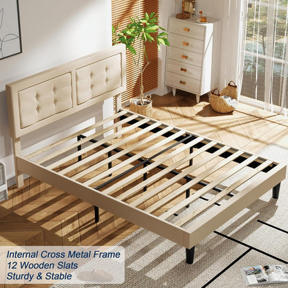 Base de cama tapizada VECELO con cabecero de altura ajustable