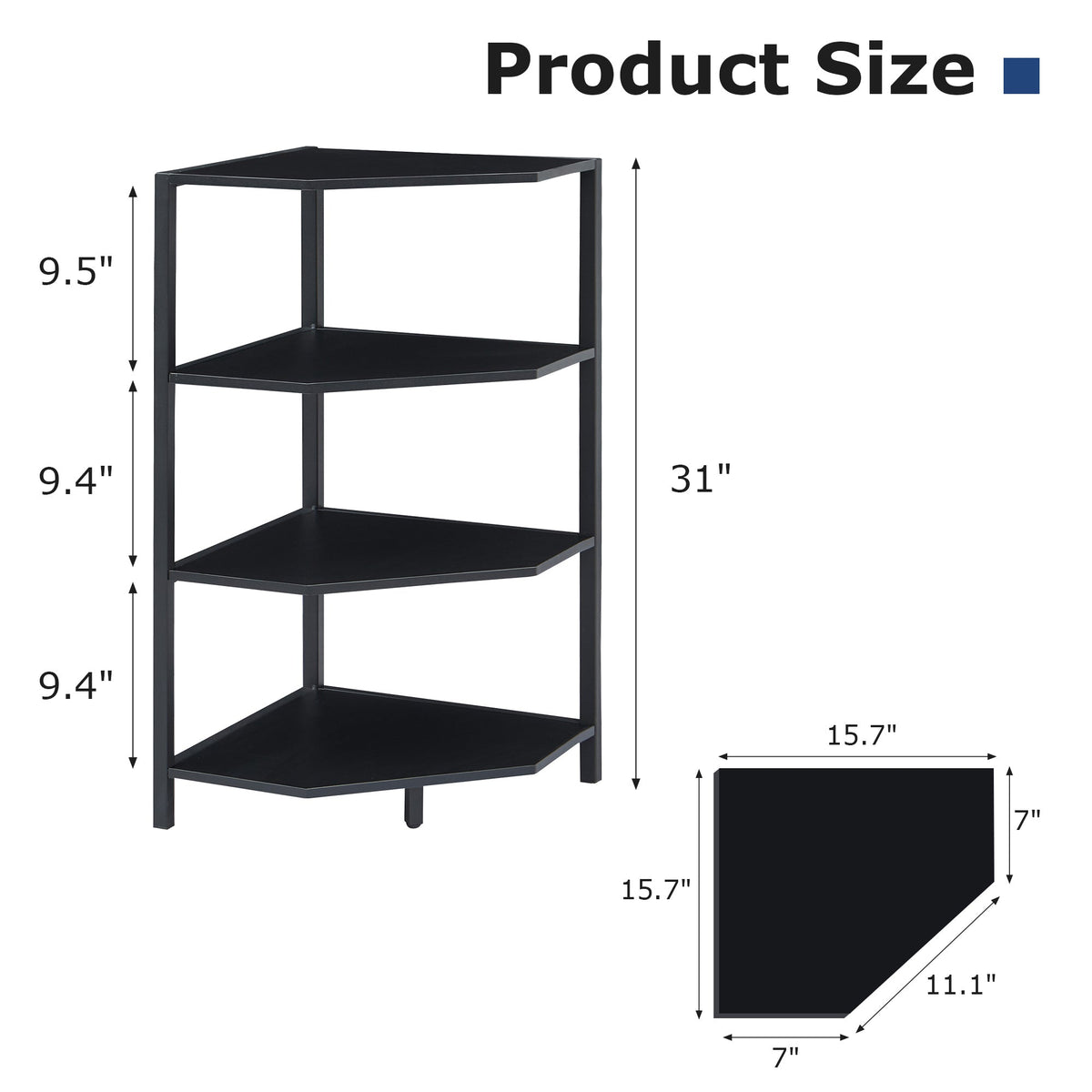 VECELO 79 cm hohes Eckregal/4-stöckiges Standregal mit Metallrahmen