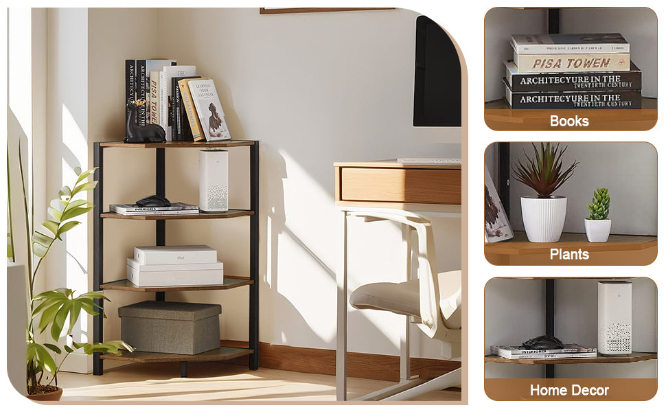 VECELO 79 cm hohes Eckregal/4-stöckiges Standregal mit Metallrahmen