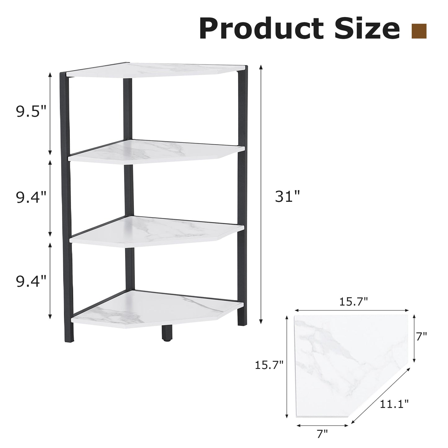 VECELO 79 cm hohes Eckregal/4-stöckiges Standregal mit Metallrahmen