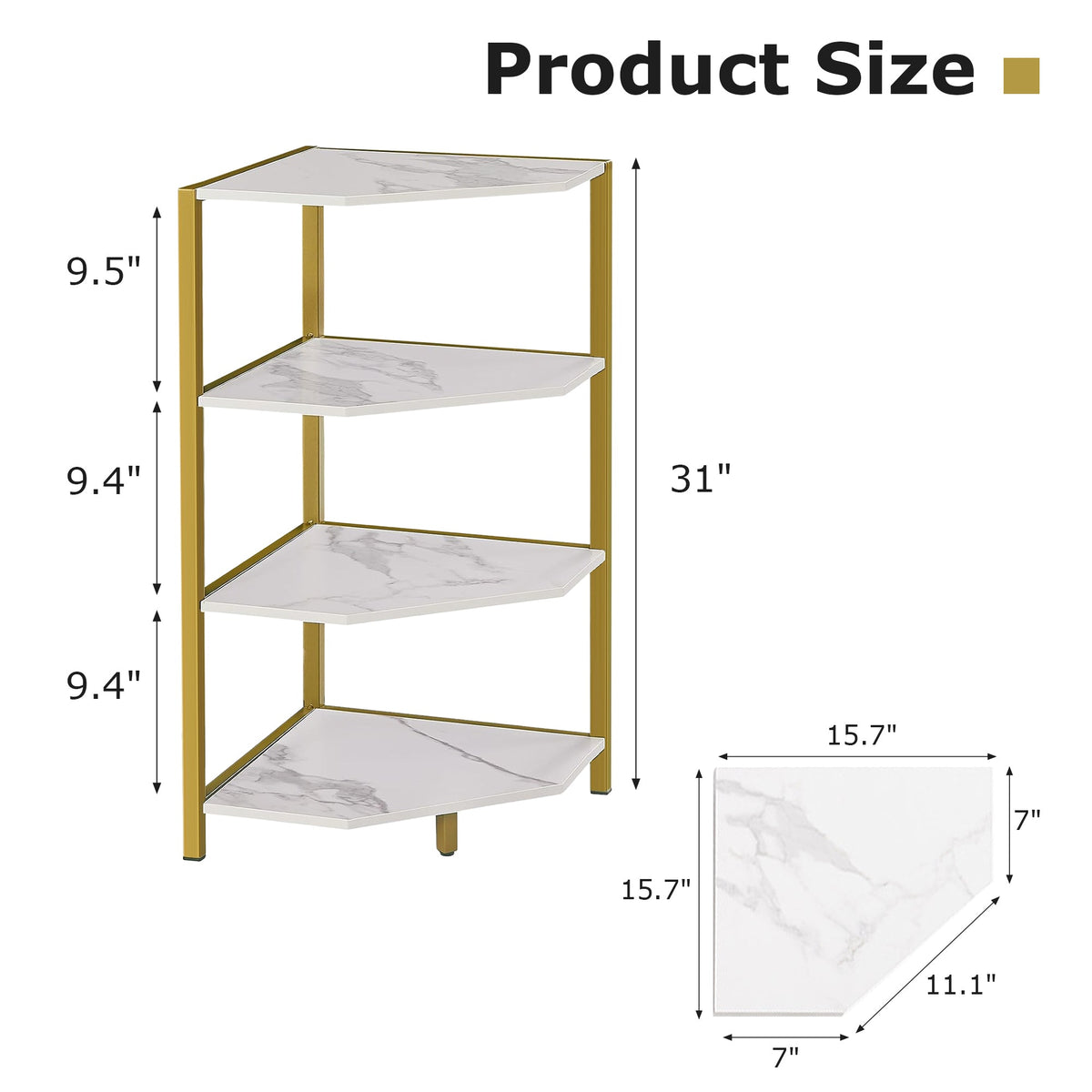 VECELO 79 cm hohes Eckregal/4-stöckiges Standregal mit Metallrahmen