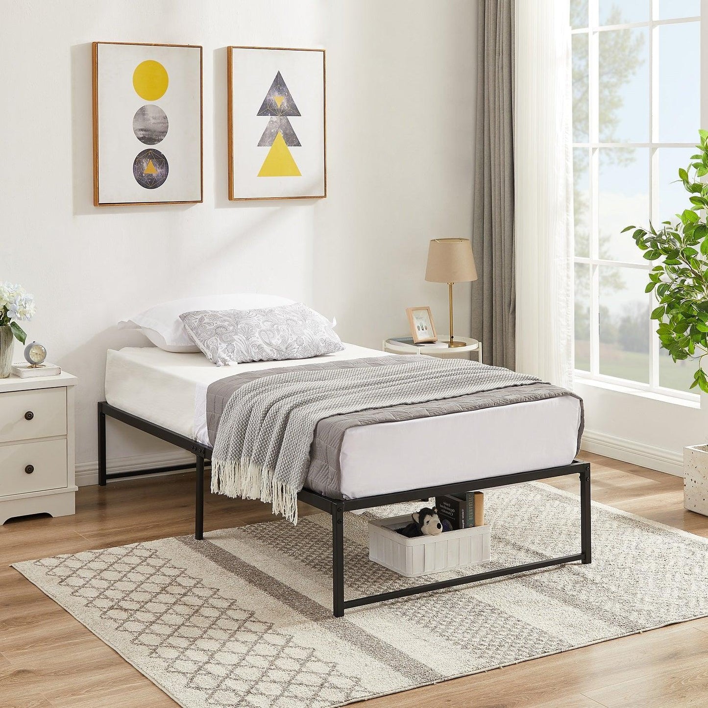 VECELO 14" Black Platform Bed Frame/Mattress Foundation/No Box Spring Needed/Steel Slat Support