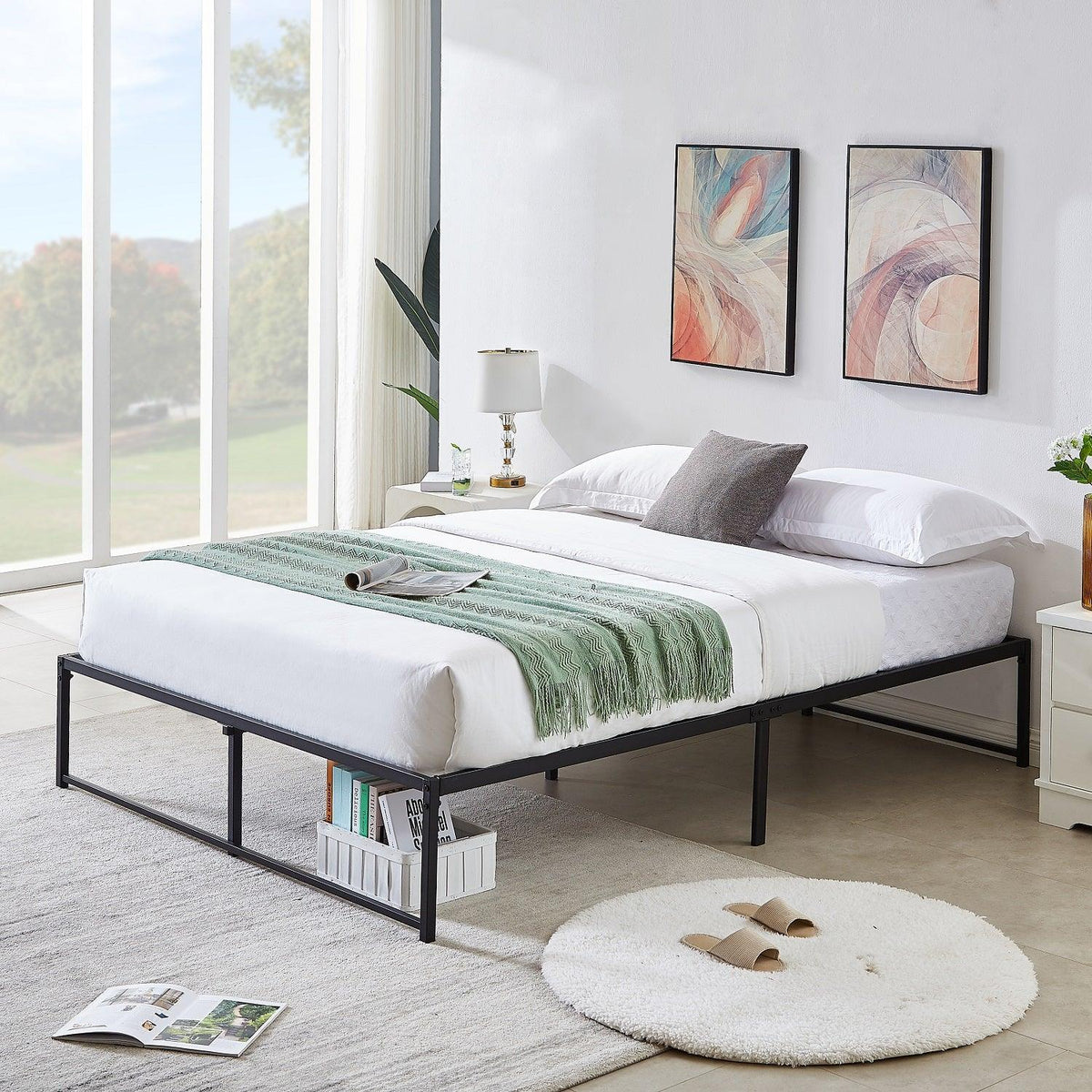VECELO 14" Black Platform Bed Frame/Mattress Foundation/No Box Spring Needed/Steel Slat Support