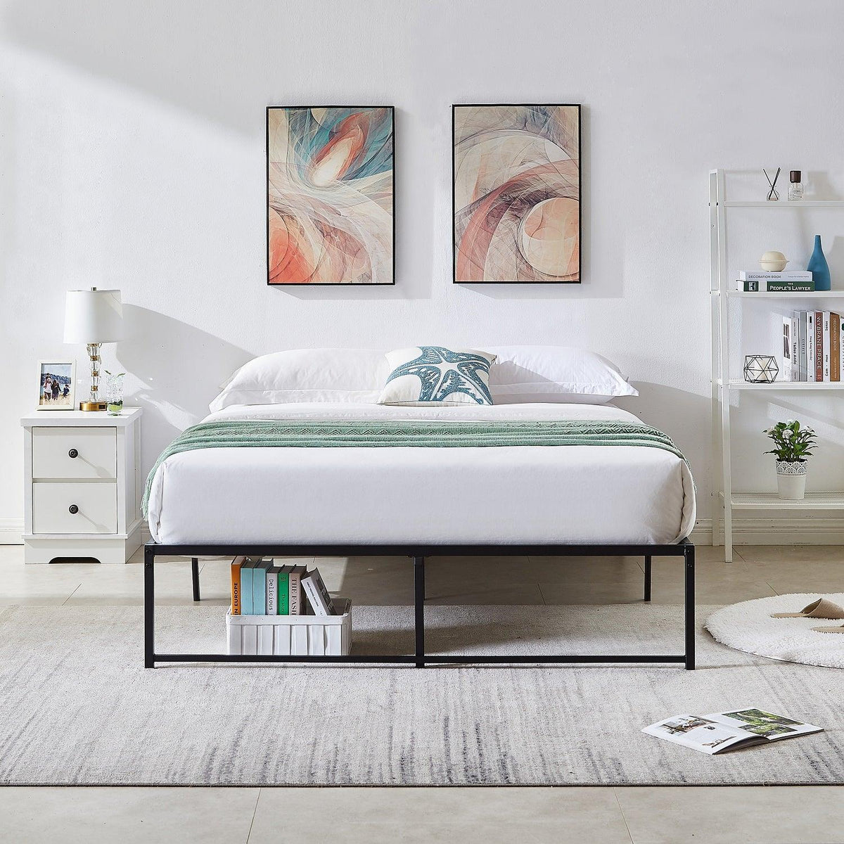 VECELO 14" Black Platform Bed Frame/Mattress Foundation/No Box Spring Needed/Steel Slat Support