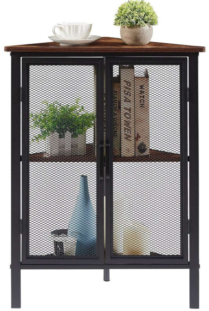 VECELO 3 Tier Corner Cabinet Shelf Display Rack with Grid Doors