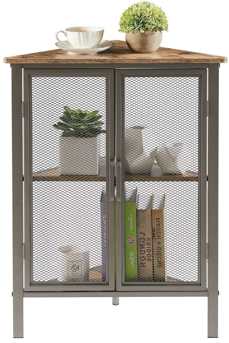VECELO 3 Tier Corner Cabinet Shelf Display Rack with Grid Doors