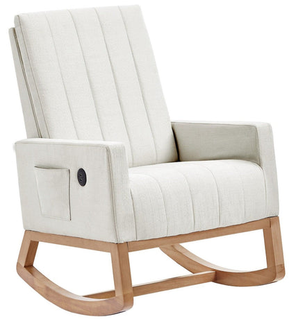 VECELO mecedora tapizada para guardería, sillón reclinable con respaldo alto, sillón cómodo con bolsillo lateral y puerto USB